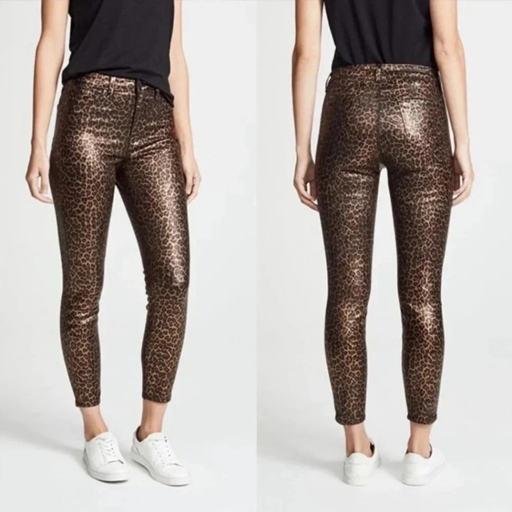 Margot Metallic Leopard Print Coated Denim